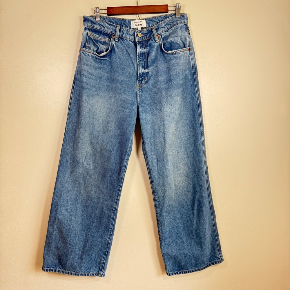 Reformation Val High Rise Wide Leg Denim Jeans Size 29 Medium Wash Blue